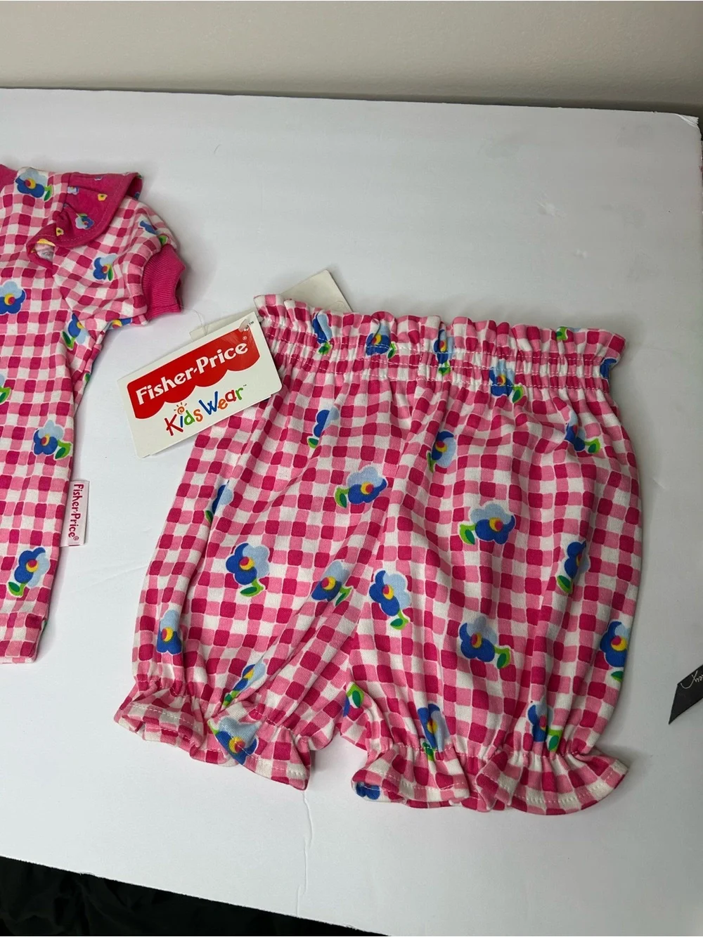 New Deadstock vintage Fisher-Price Pink Gingham Floral Baby Set 18 months